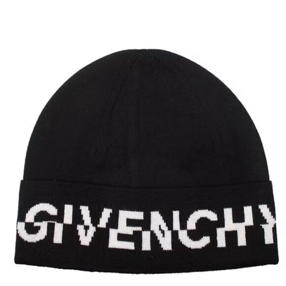 Givenchy Black Split Logo unisex Beanie Paris Motif Knitted 100% Laine W… - Picture 1 of 8
